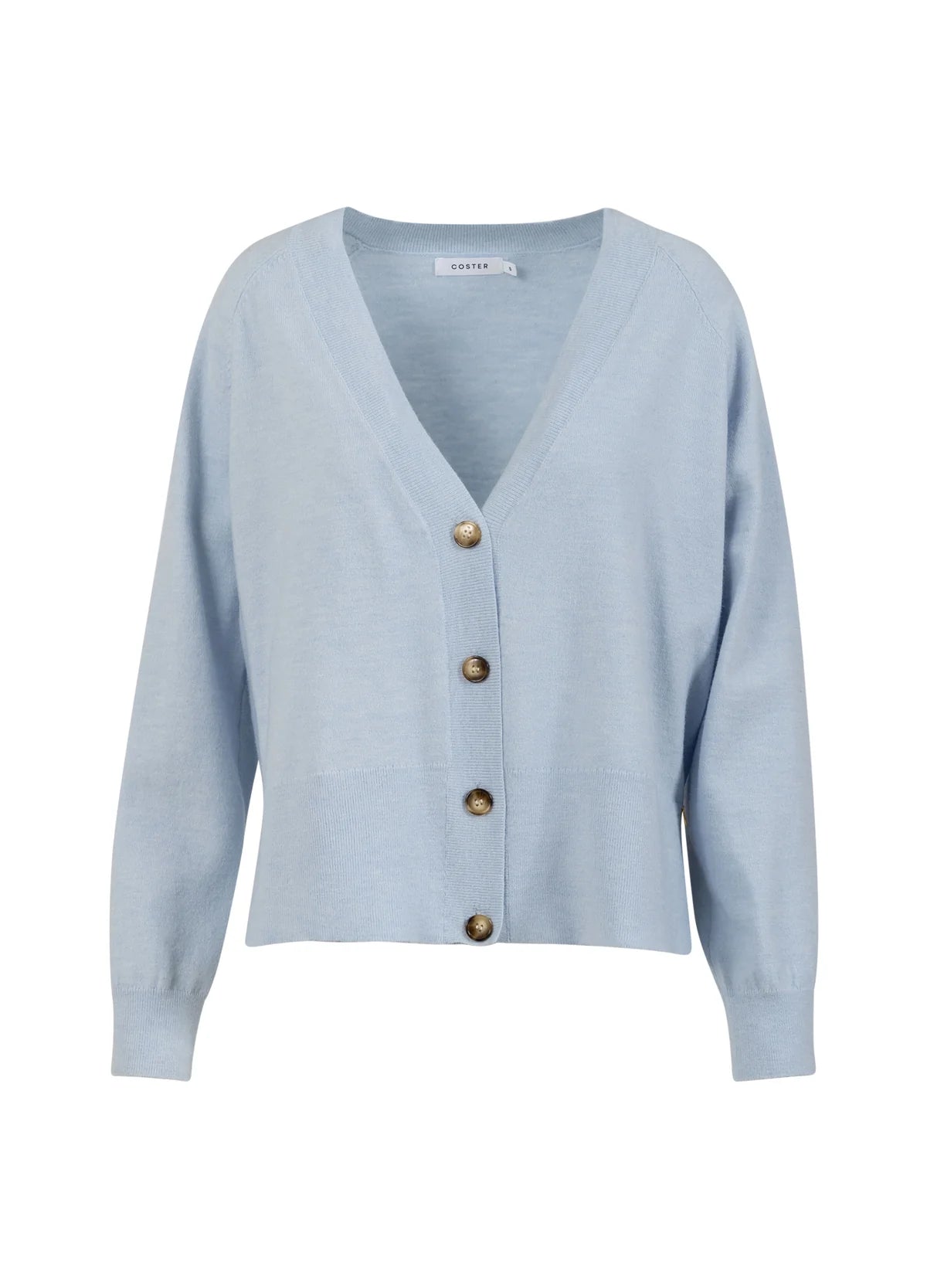 V Neck Wool and Cotton Mix Cardigan in Ice Blue