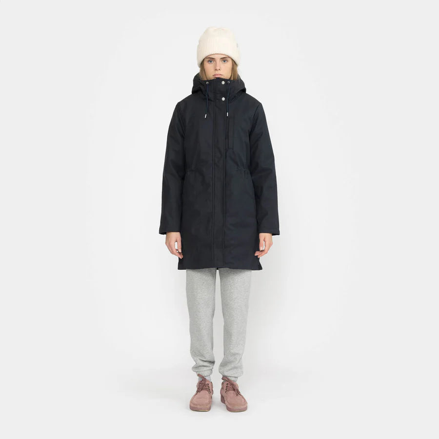 Cotton Padded Unisex Knee Length Parka Jacket in Dark Navy