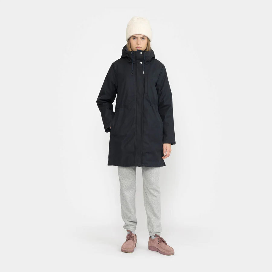 Cotton Padded Unisex Knee Length Parka Jacket in Dark Navy