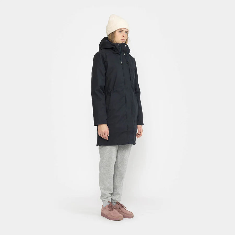 Cotton Padded Unisex Knee Length Parka Jacket in Dark Navy