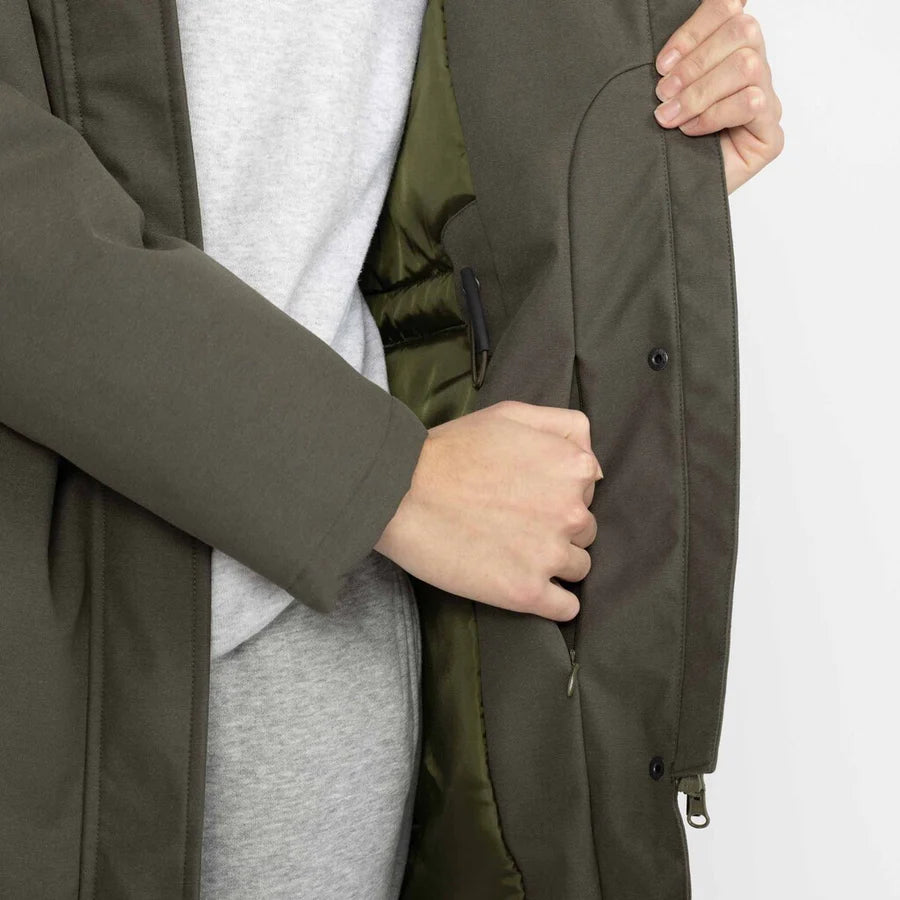 Cotton Padded Unisex Knee Length Parka Jacket in Olive Green