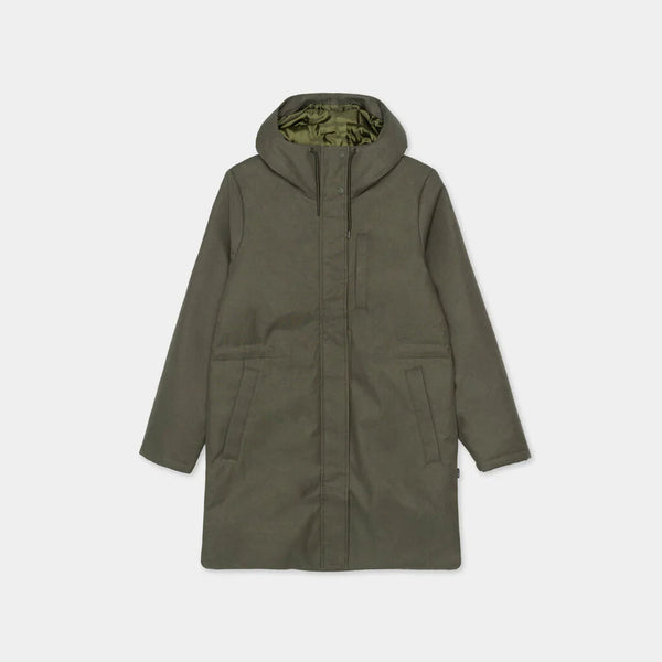 Cotton Padded Unisex Knee Length Parka Jacket in Olive Green