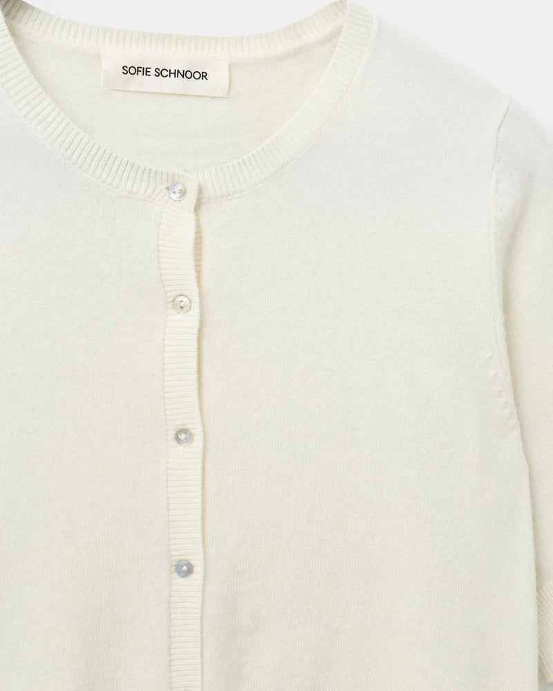 Short Sleeve 100% Merino Cardigan in Off White