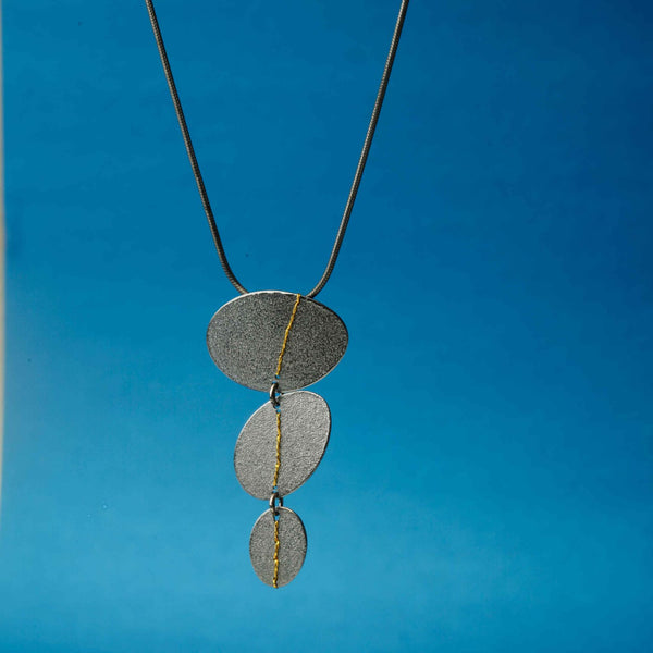 Sewn Up Three Disc Necklace with Gold Thread
