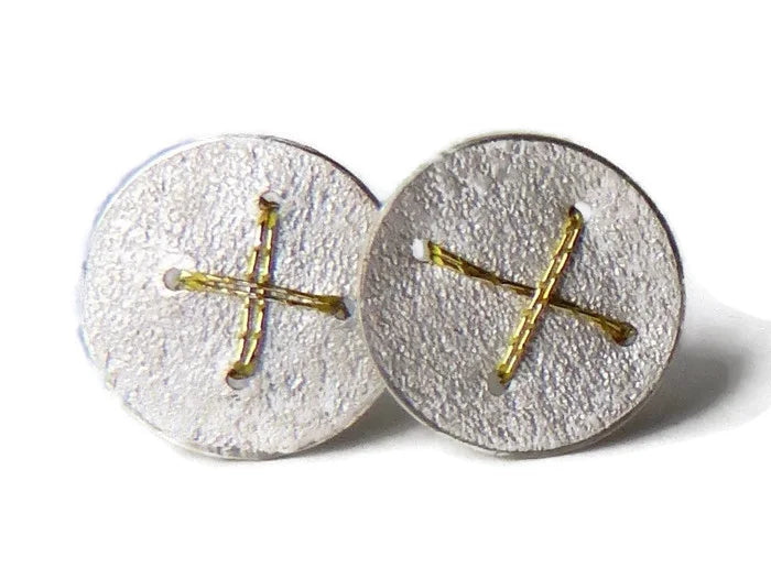 Sewn Up Round Cross Studs